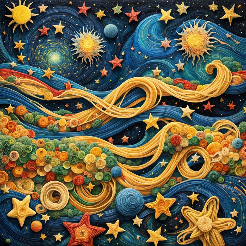 Intertwined Souls: Starry Night Abstract in Digital Art