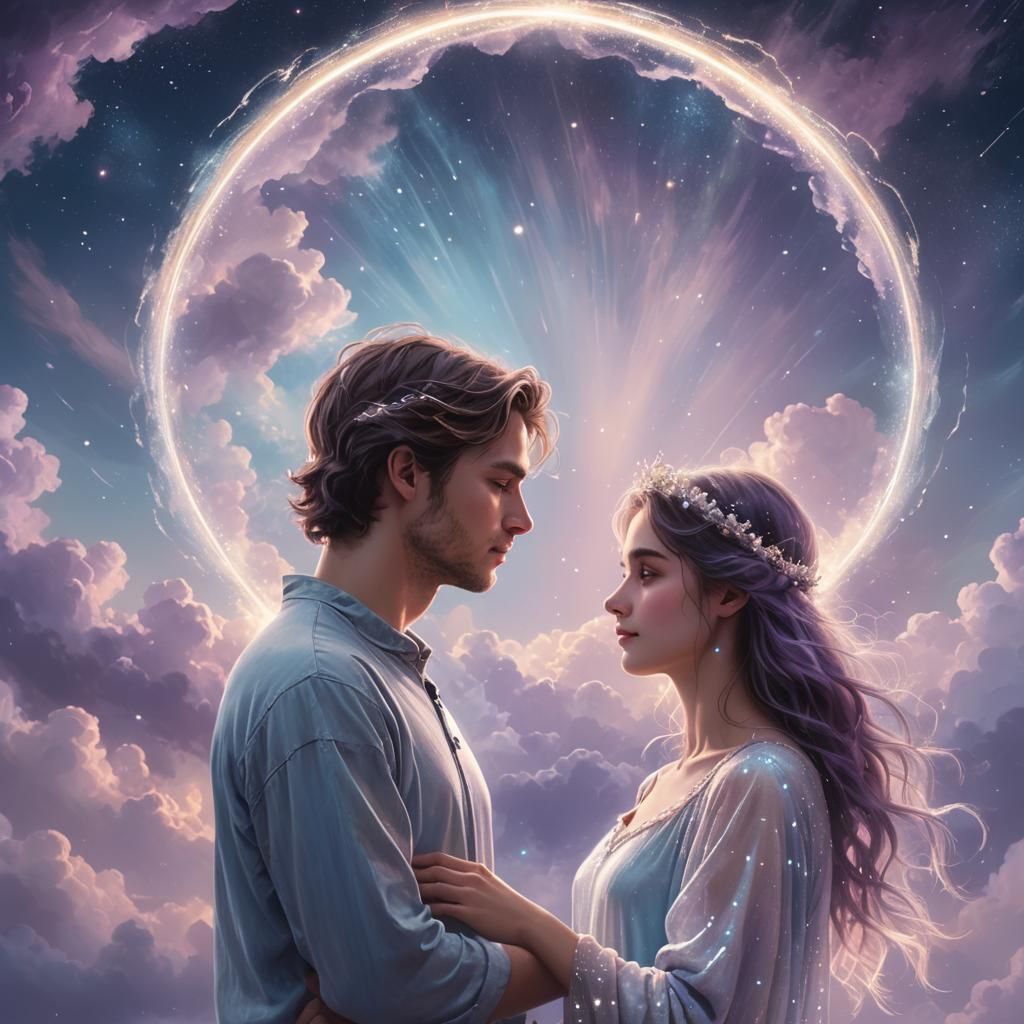 Ethereal Couple in Stardust Halo: Digital Art