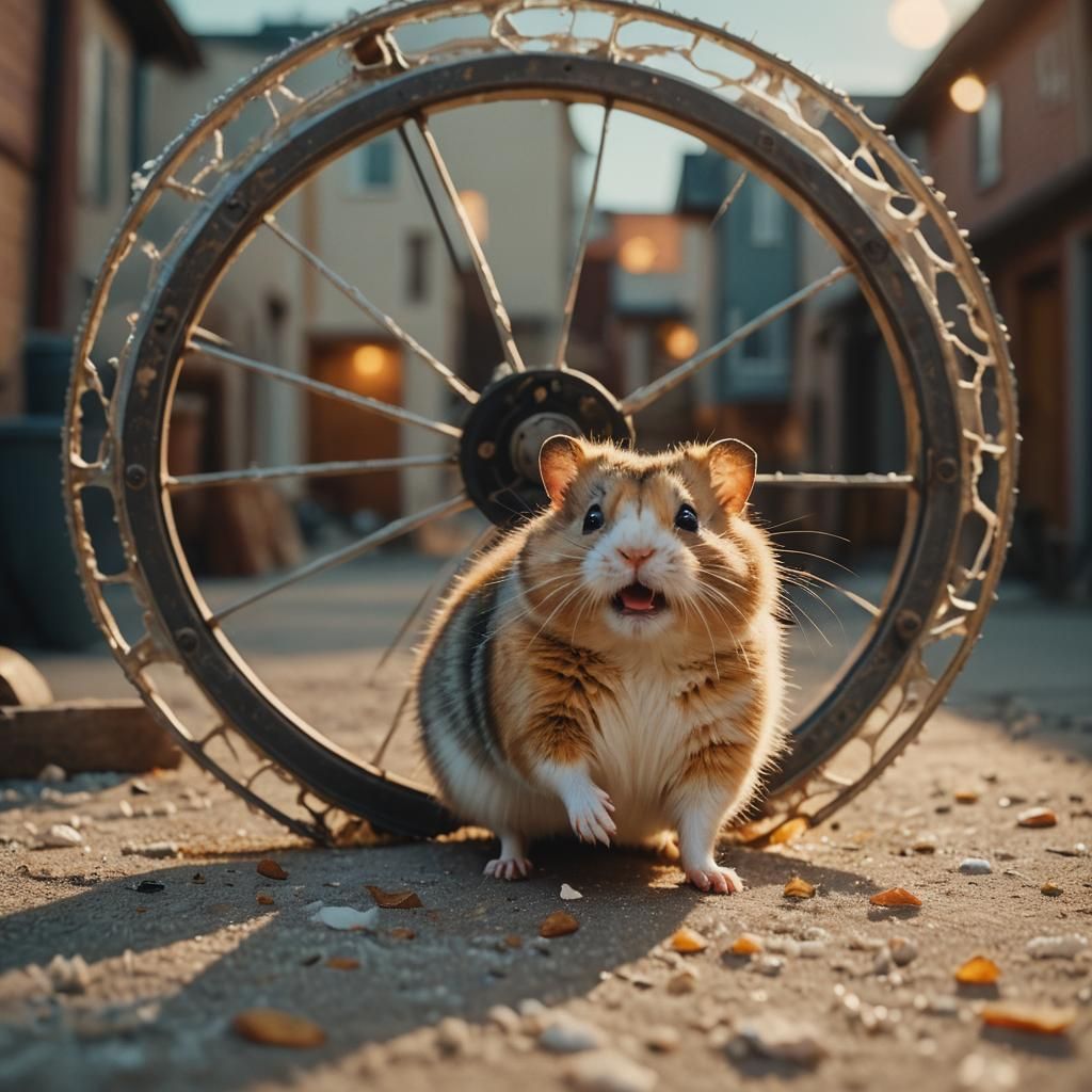 Angry Hamster and Cheerful Cat in Cinematic Style