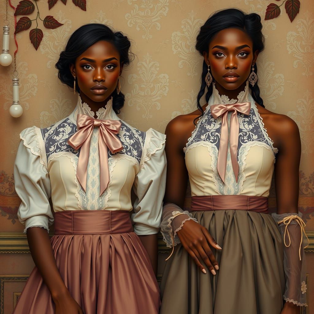 Elegant Women in Pre-Raphaelite Style