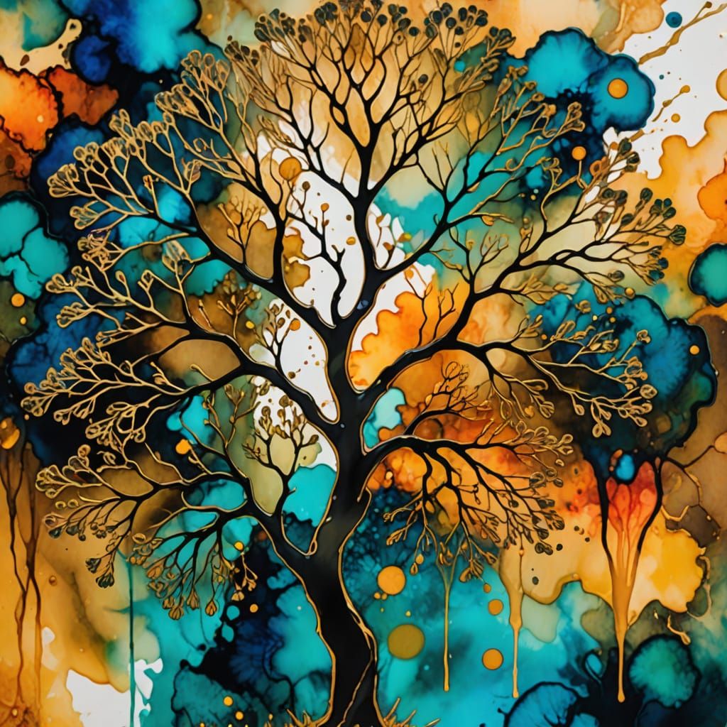 Splatter alcohol ink tree