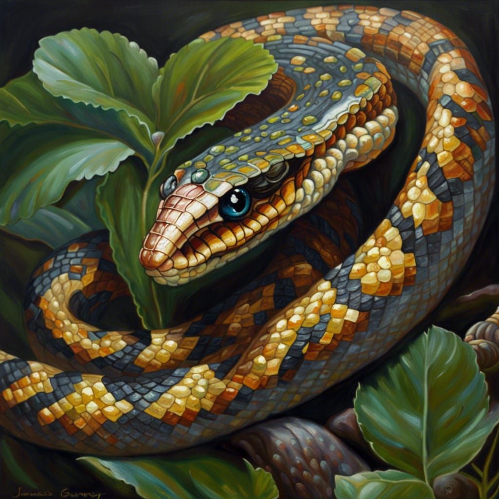 Gorgeous Glitter Snake in Realistic Oil Painting Style
