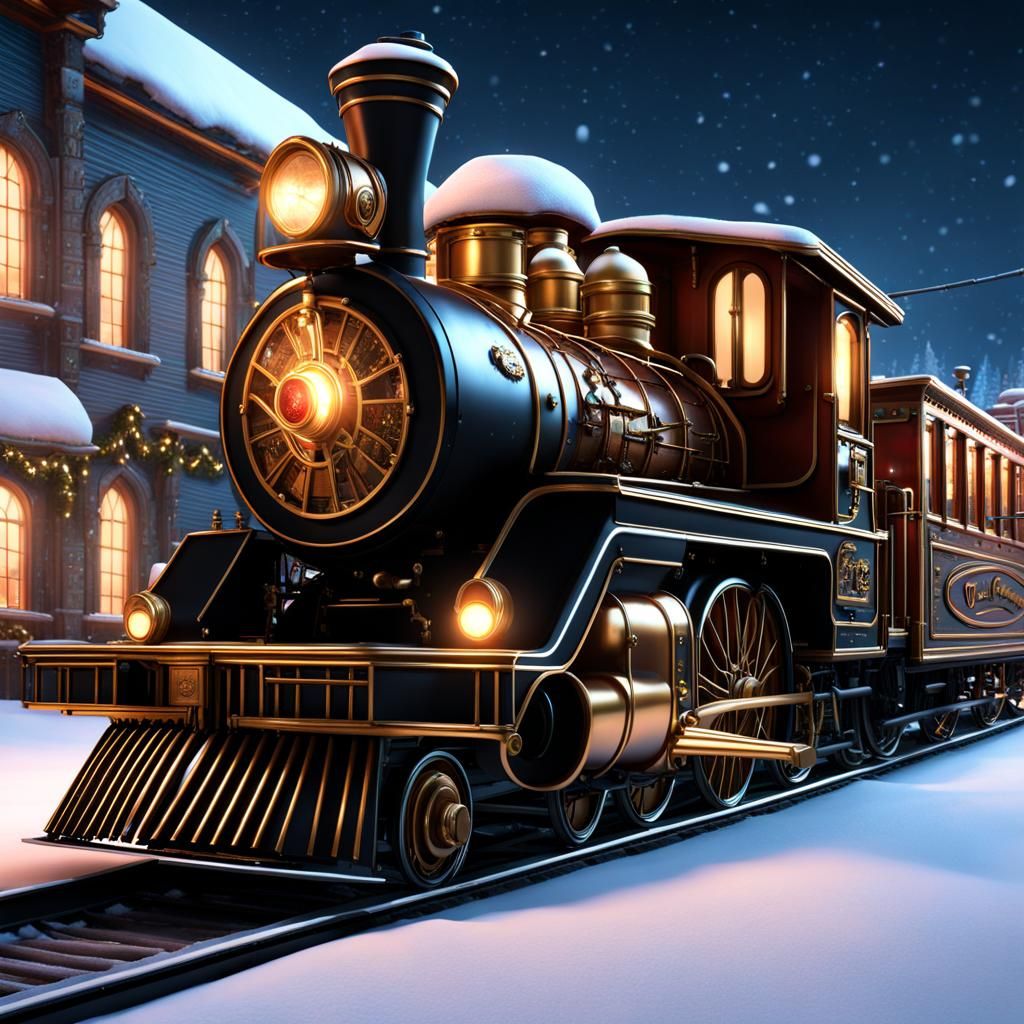 Steampunk Snowpunk Christmas Town with Polar Express