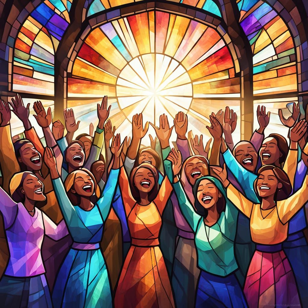 Vibrant Digital Art: People Singing with Joy