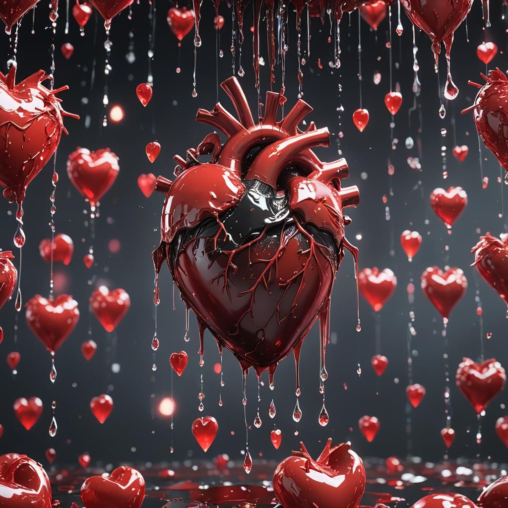 Anime Style 3D Art: Dripping Heart with Light Shards