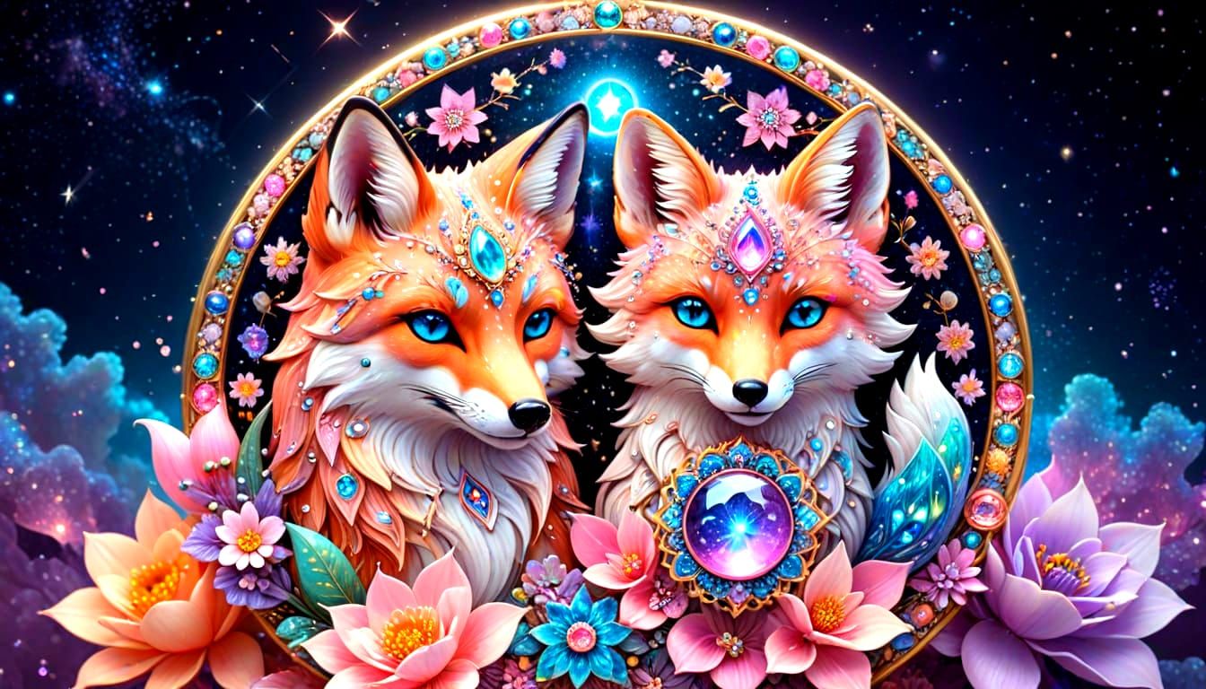 Fox Mandala with Mystical Flowers in Pastel Colors