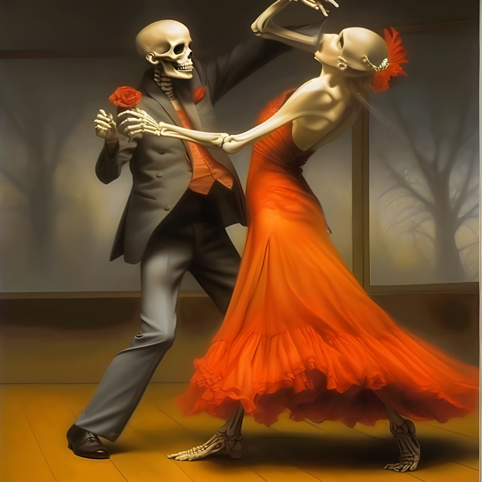 Dance Macabre: Hyperrealistic Skeleton with Woman