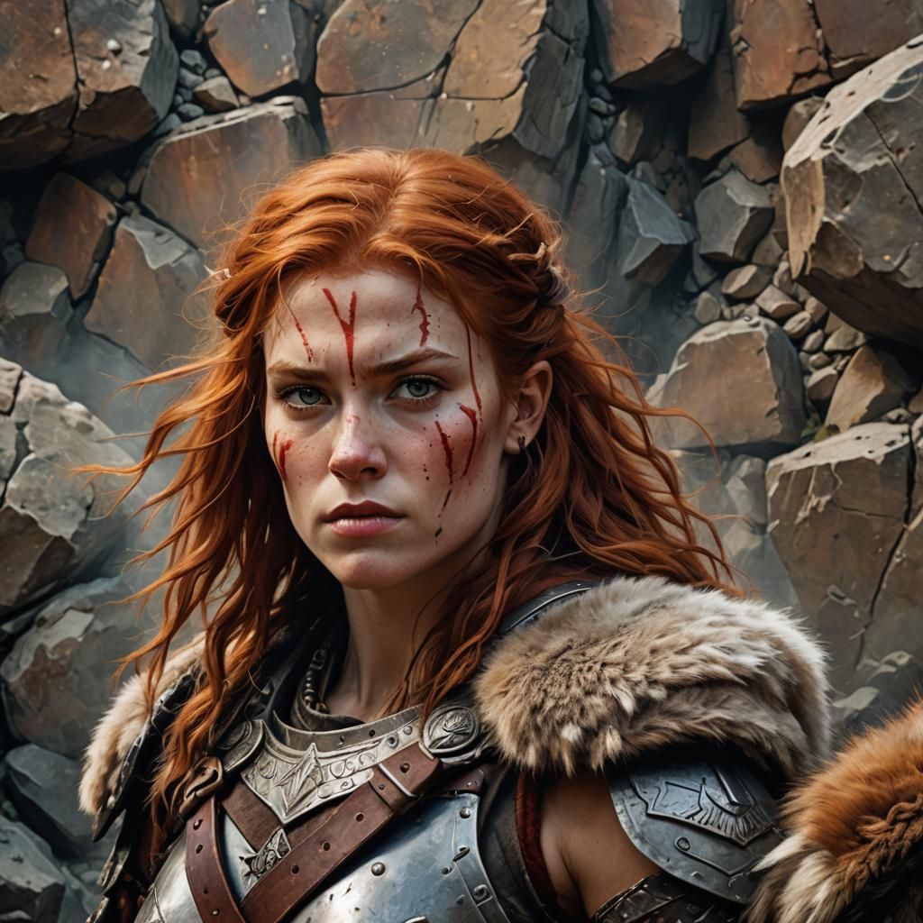 Red-Haired Woman Warrior Portrait in Fantasy Art Style