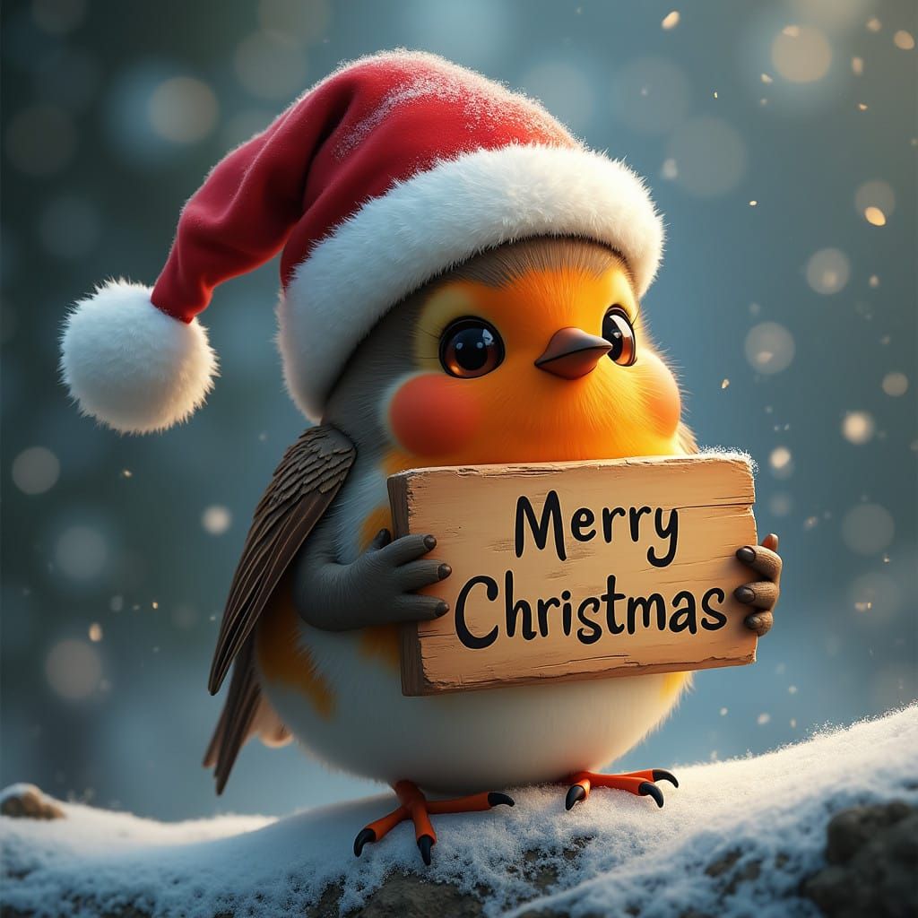 Winter Wonderland Robin in Santa Hat