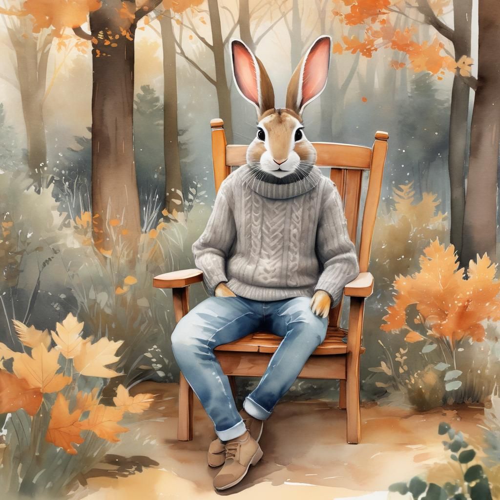 Rabbit in Sweater: Whimsical Fauvist Woodland Illustration