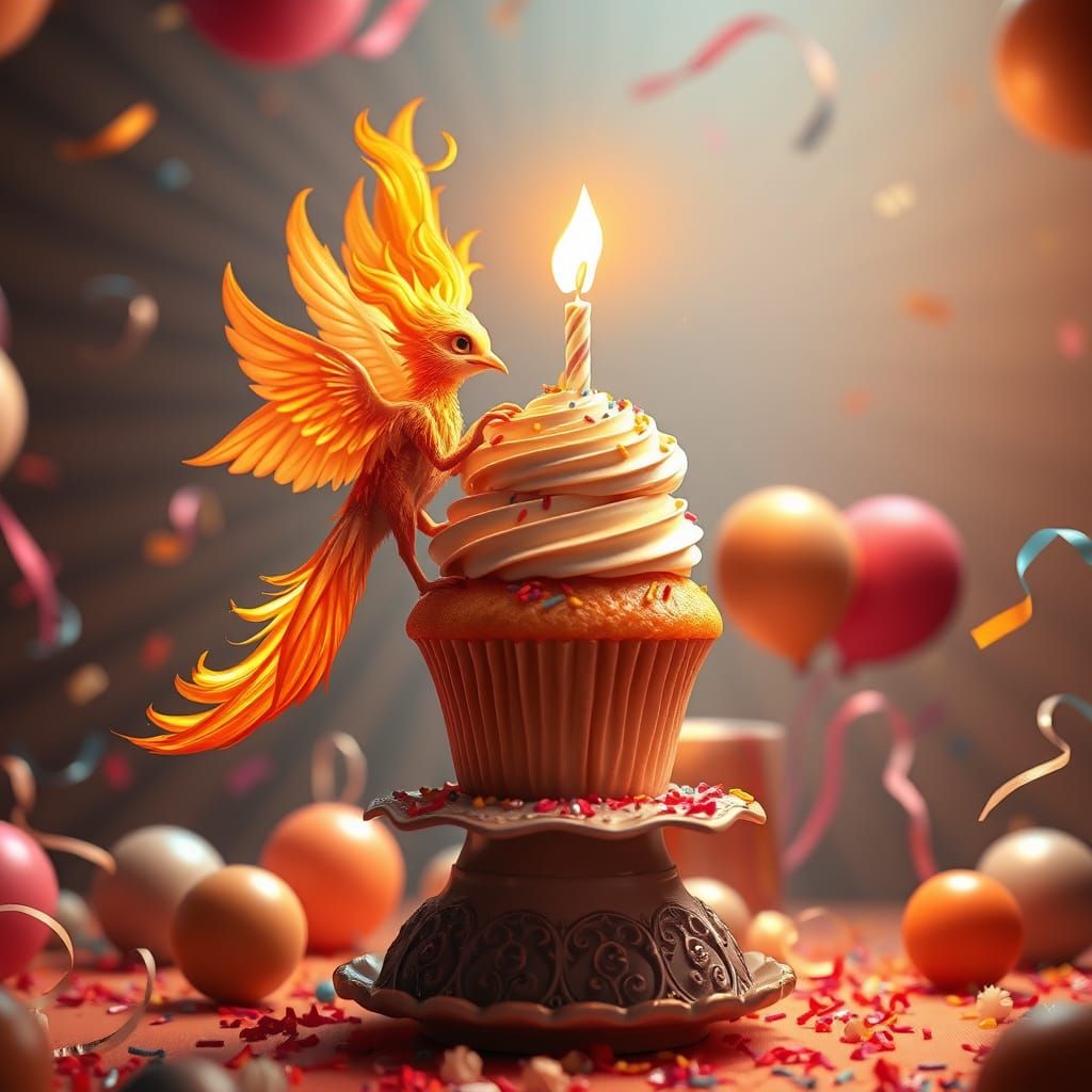 Whimsical Fire Phoenix Adorns Birthday Cupcake