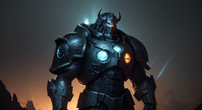 Cyberpunk Space Marine with Glowing Energy Shield