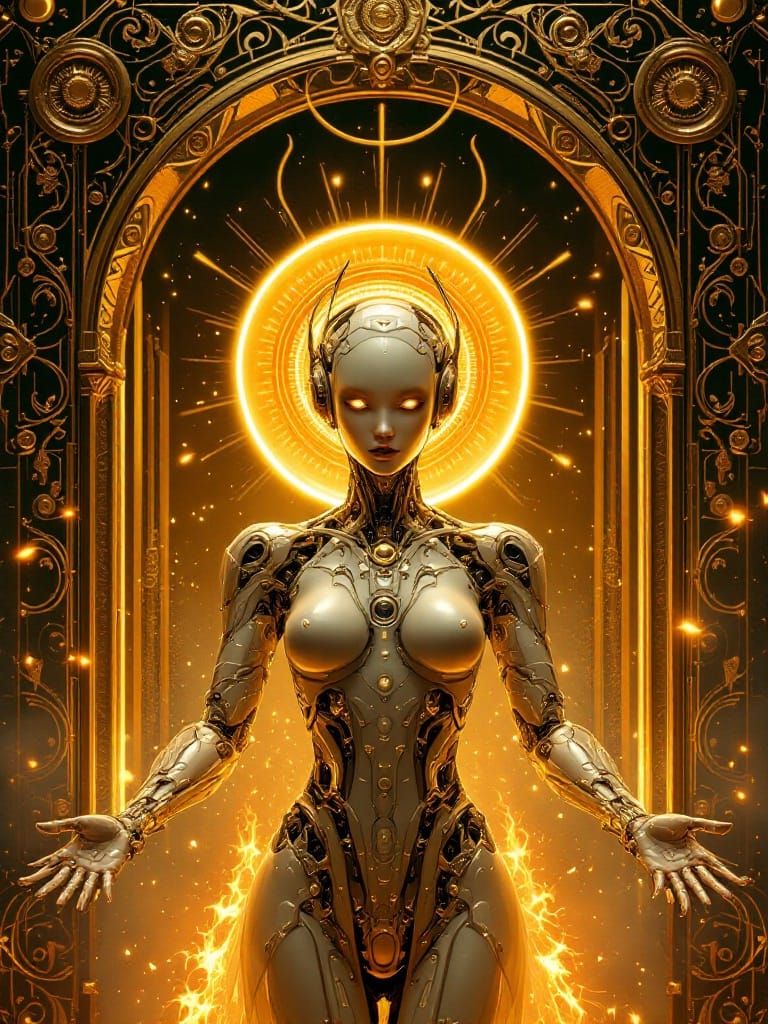 Techno-Divine Goddess Radiates Golden Glory