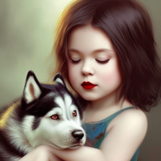 Little Girl with Puppy, Hyperdetailed Portrait
