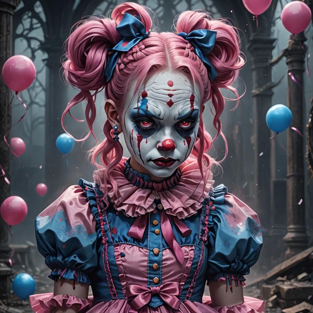 Sad Gothic Clown Girl in Detailed Fantasy Art