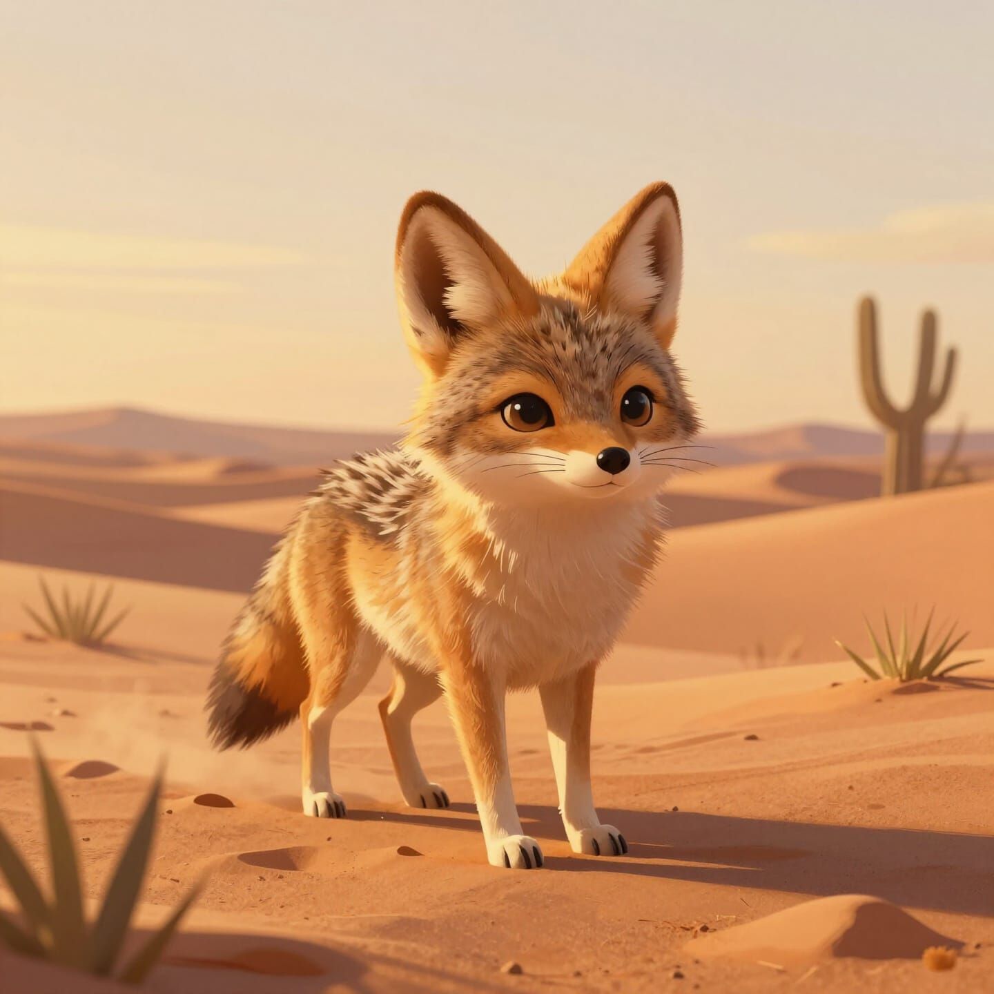Cute Fluffy Coyote in Golden Desert Hour