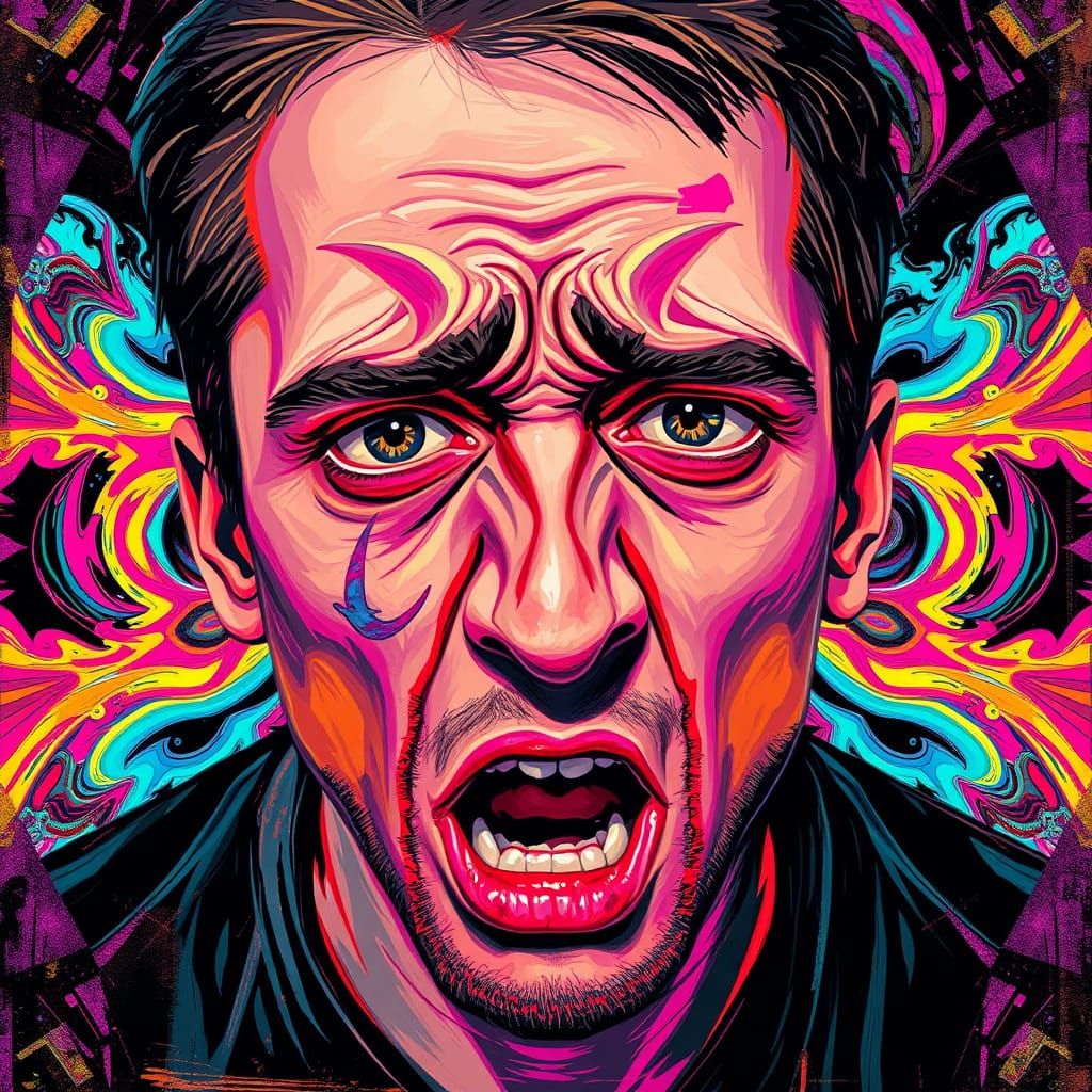 Distorted Psychedelic Portrait in Neon Colors