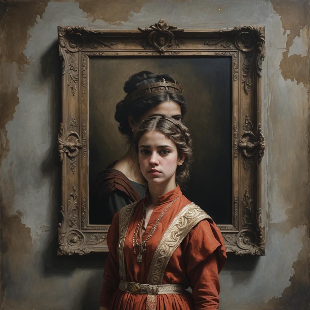 Young Girl Views Greek Temple Painting