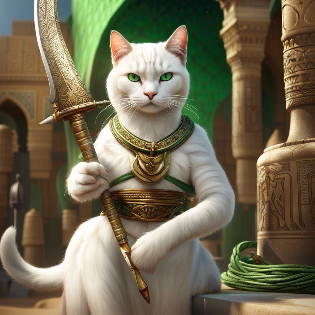 Saracen Cat Warrior in Egyptian Oasis