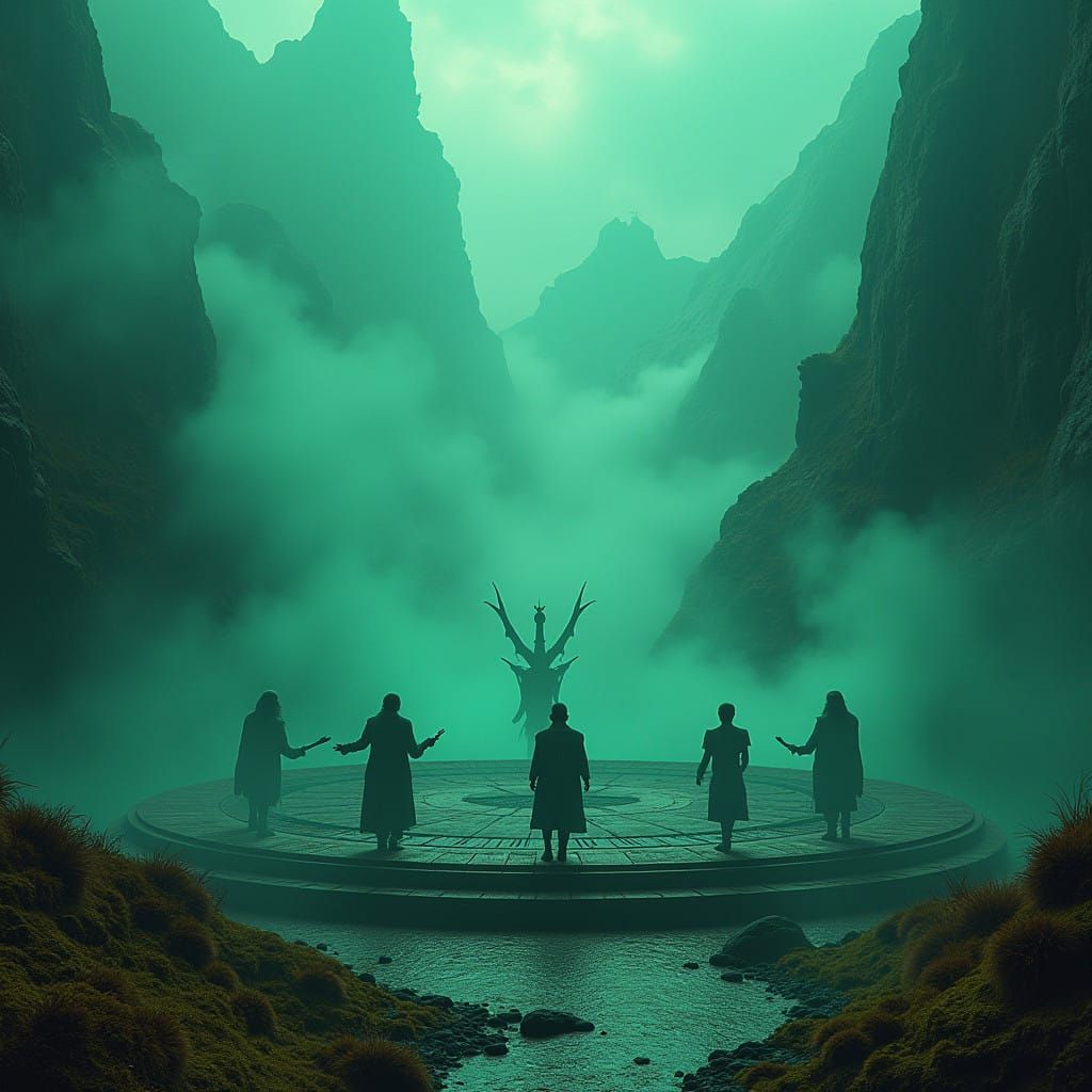 Futuristic Highland Rock Concert in a Mystical Landscape