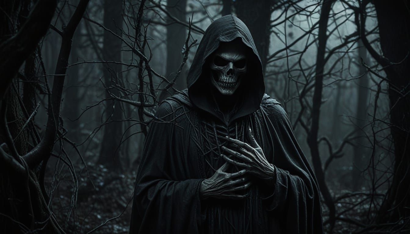 Mysterious Figure in Dark Fantasy Landscape