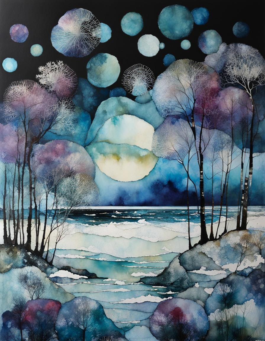 Surreal Seascape in Encaustic Painting Style