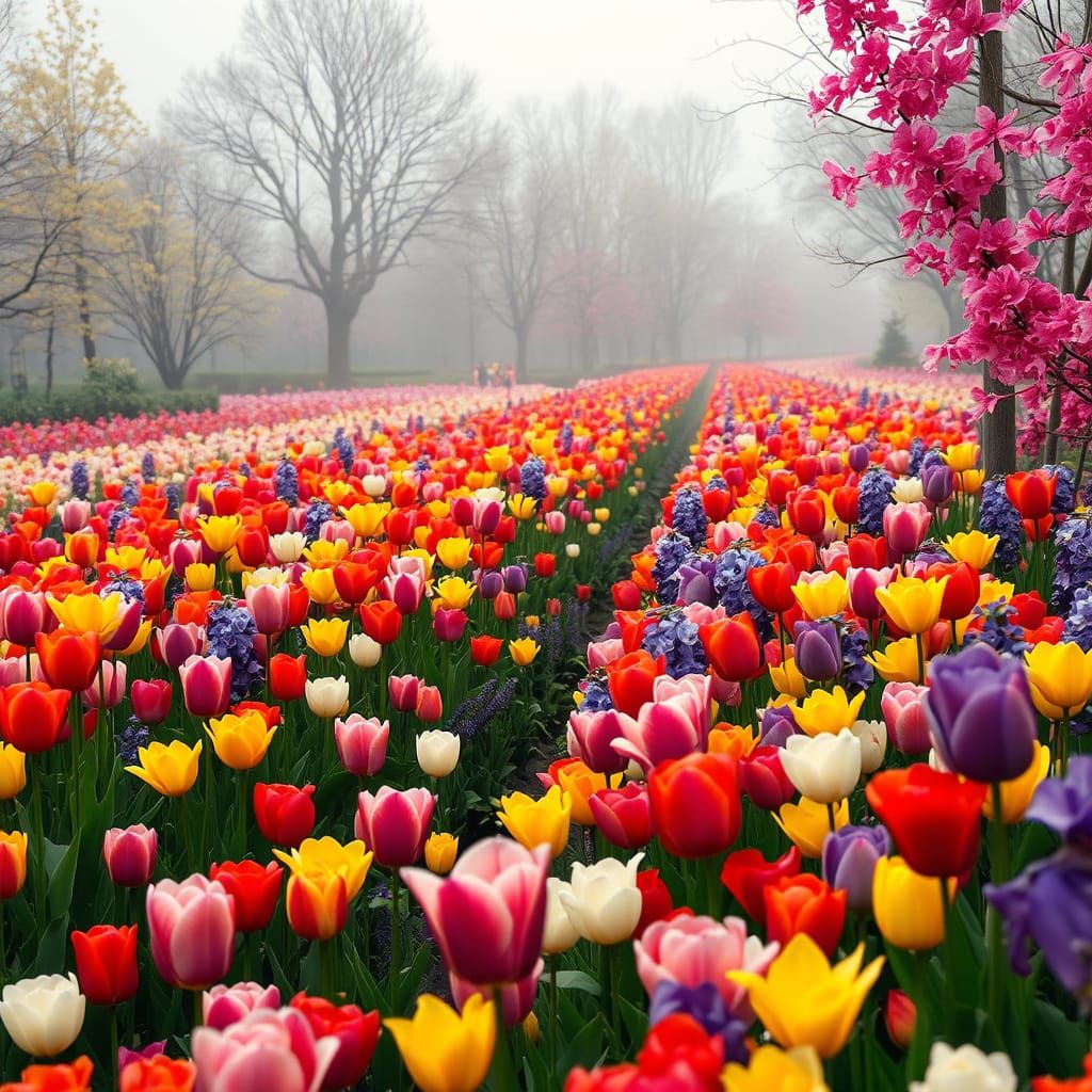 Keukenhof "Garden of Europe", in the Netherlands, starts in March until May with a vast area filled with tulips, hyacint...