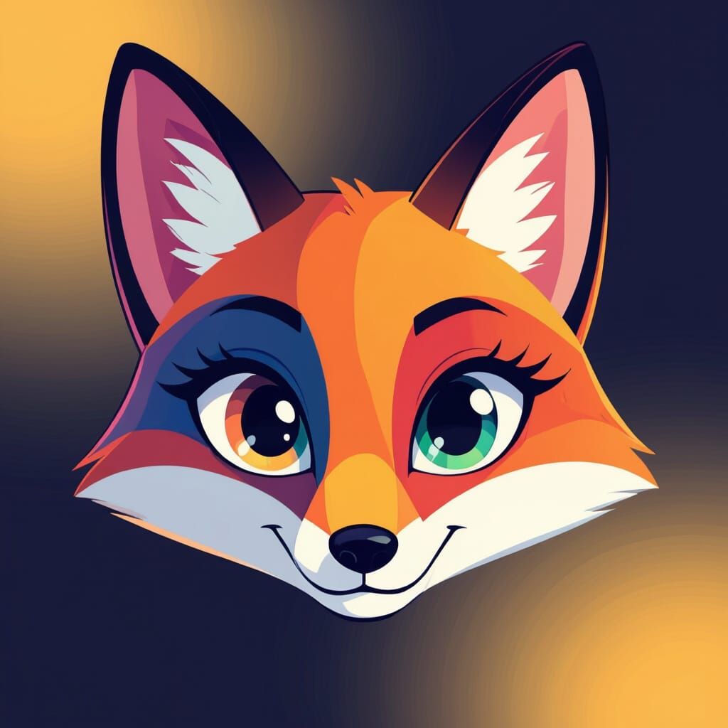 Cartoon Fox Face with Velvet Colors in Illustration Style