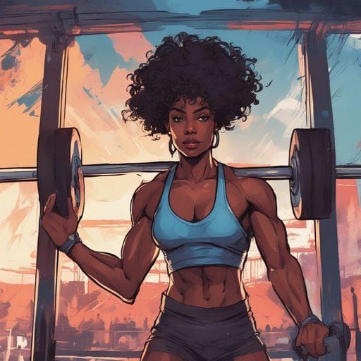 Beautiful Woman Training in Gym with Sea View