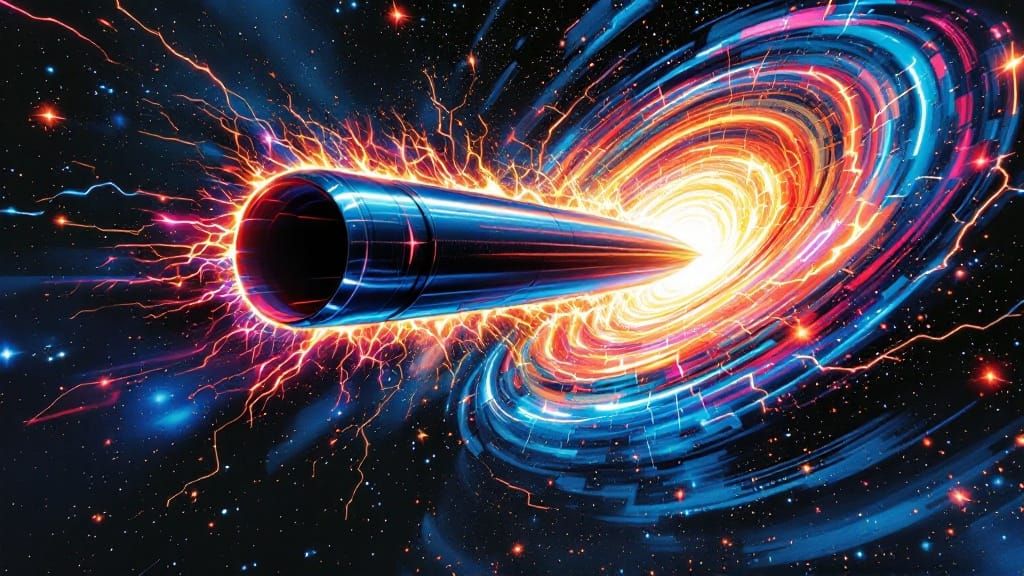 Cyberpunk Vessel Enters Vibrant Slip-Space Vortex