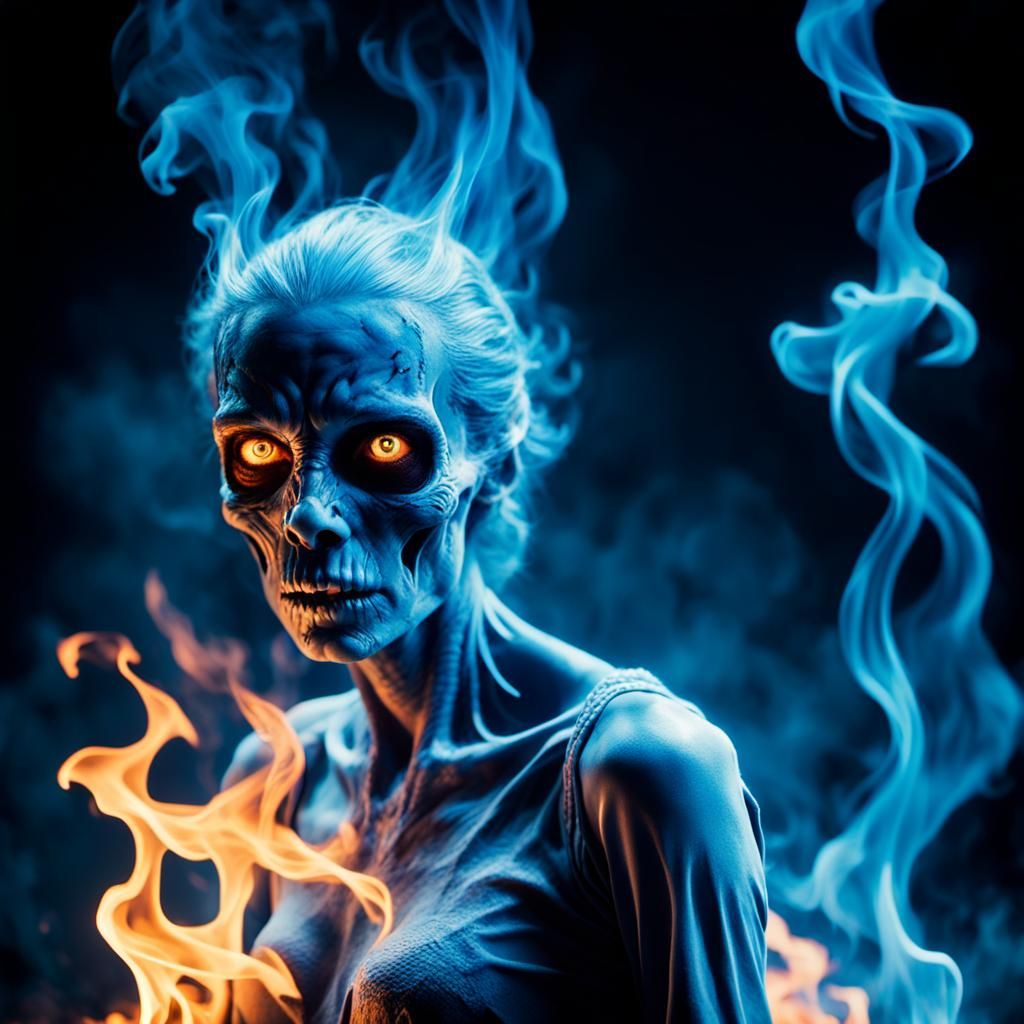 Cinematic Ghoul Rising from Blue Flames
