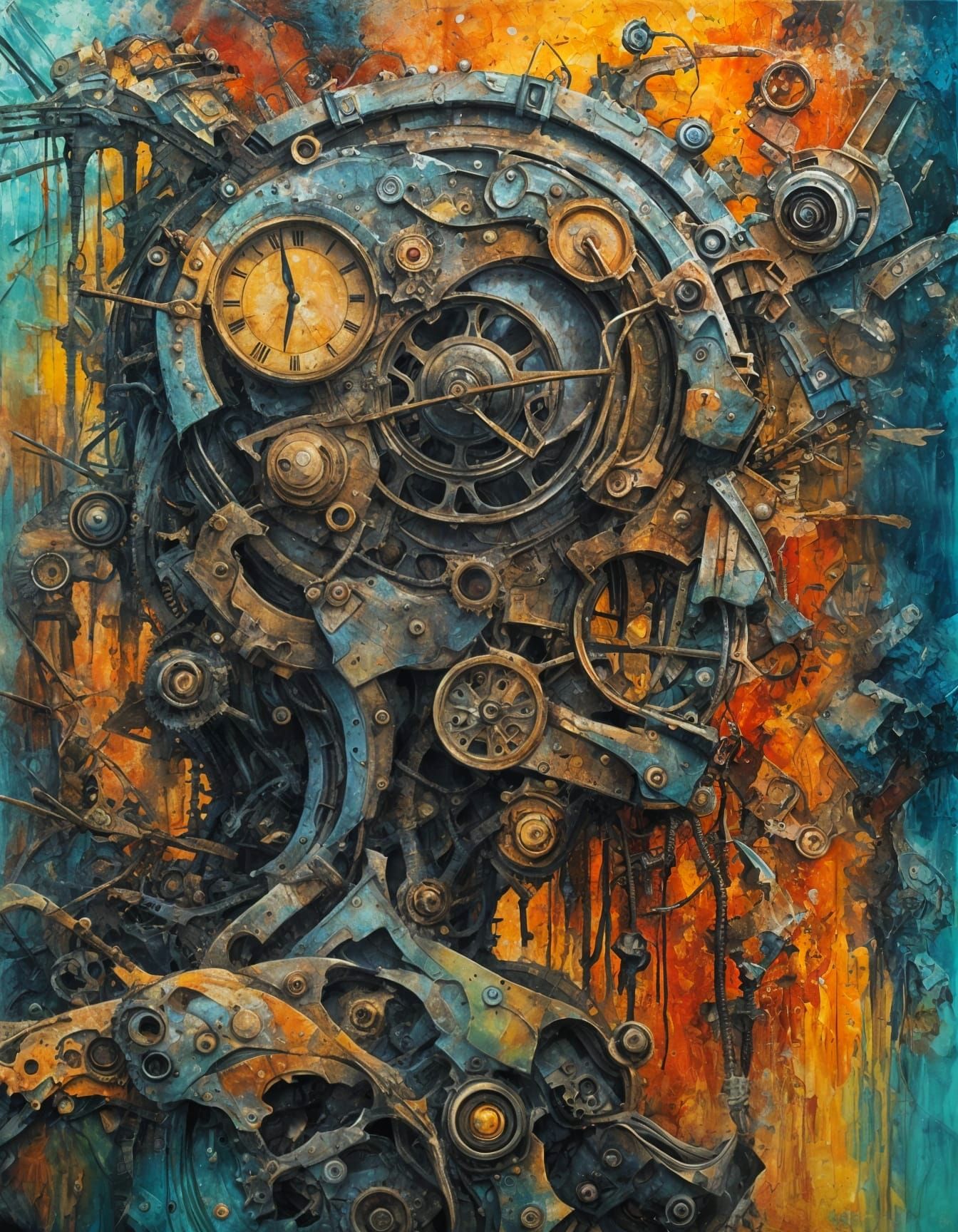 Surrealist Dreamscape Painting With Organic Machinery