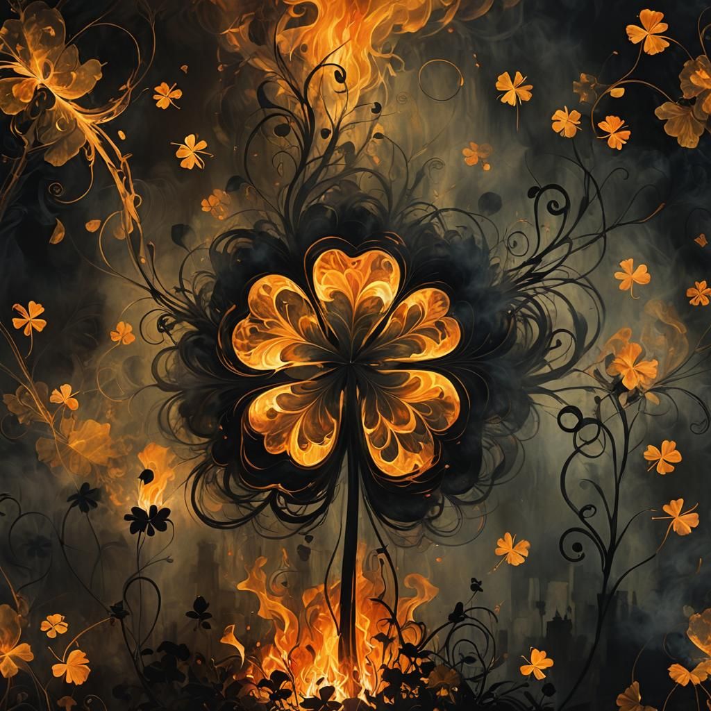 Fiery Clover in Symbolist Art Style