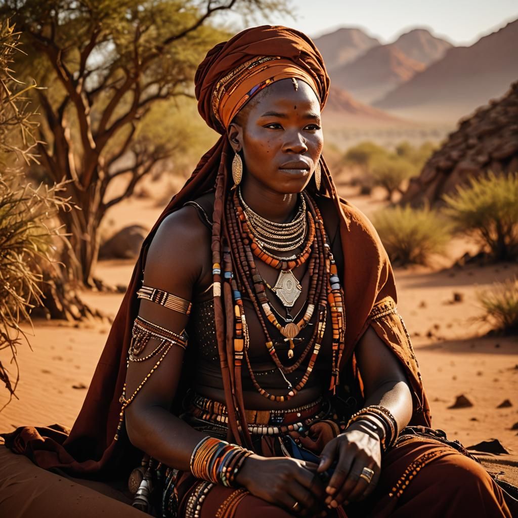 Himba Woman in Traditional Dress, Desert Portrait