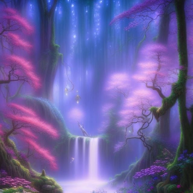 Enchanted Forest Landscape with Fairies: Painterly Style
