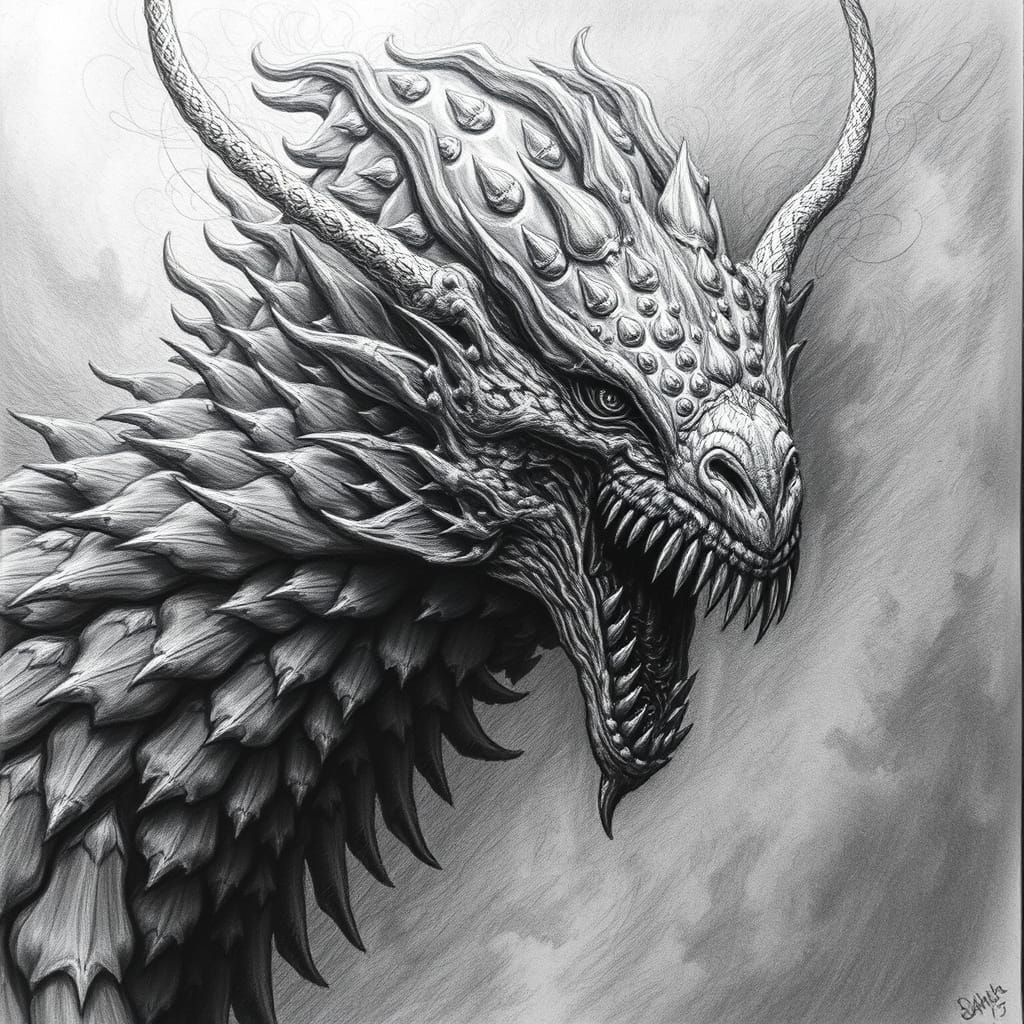 Mythical Creature in Hyperdetailed Charcoal Drawing