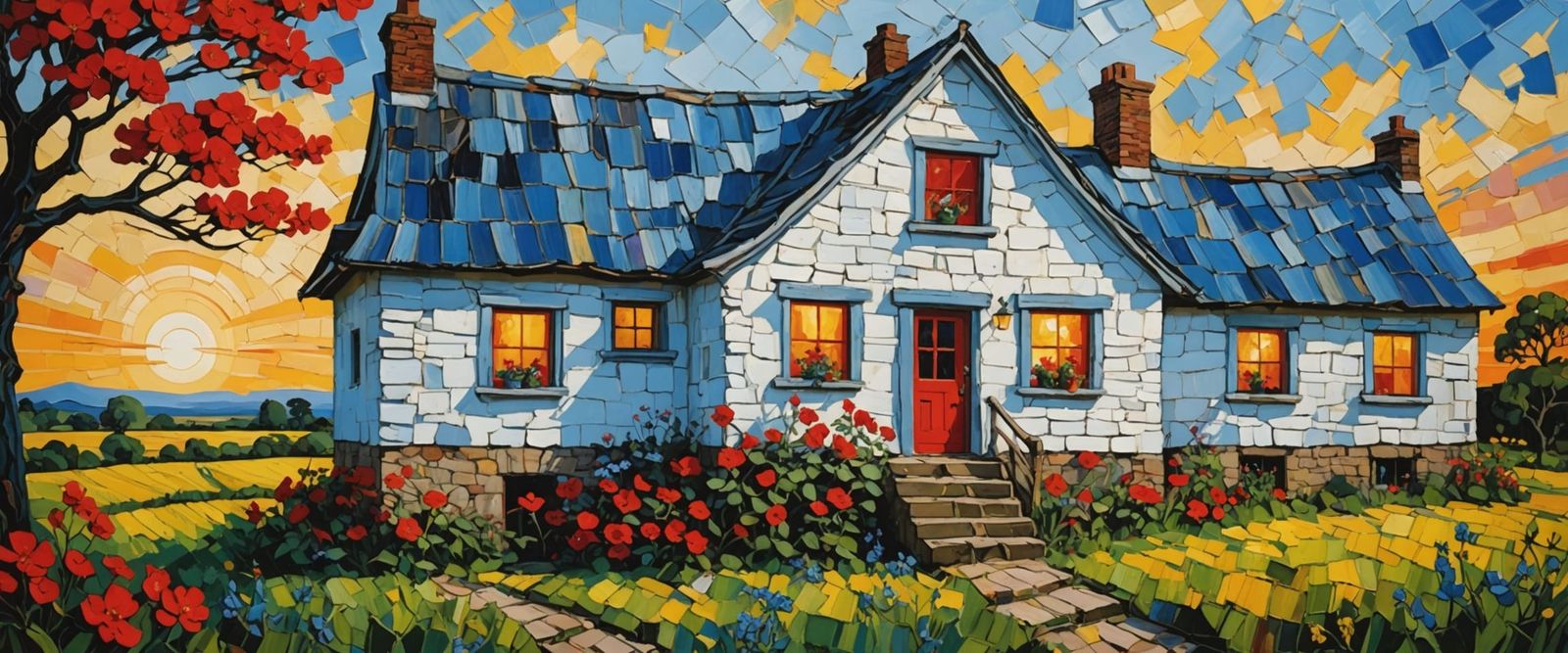 Surreal Impasto Cottage with Dripping Sky