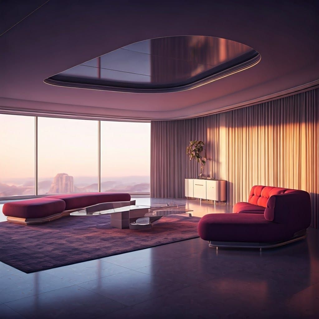 Ethereal Futuristic Living Room in Modern Space Age Style