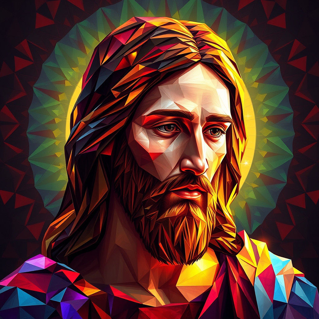 Jesus Christ Portrait in Geometric Mosaic Style