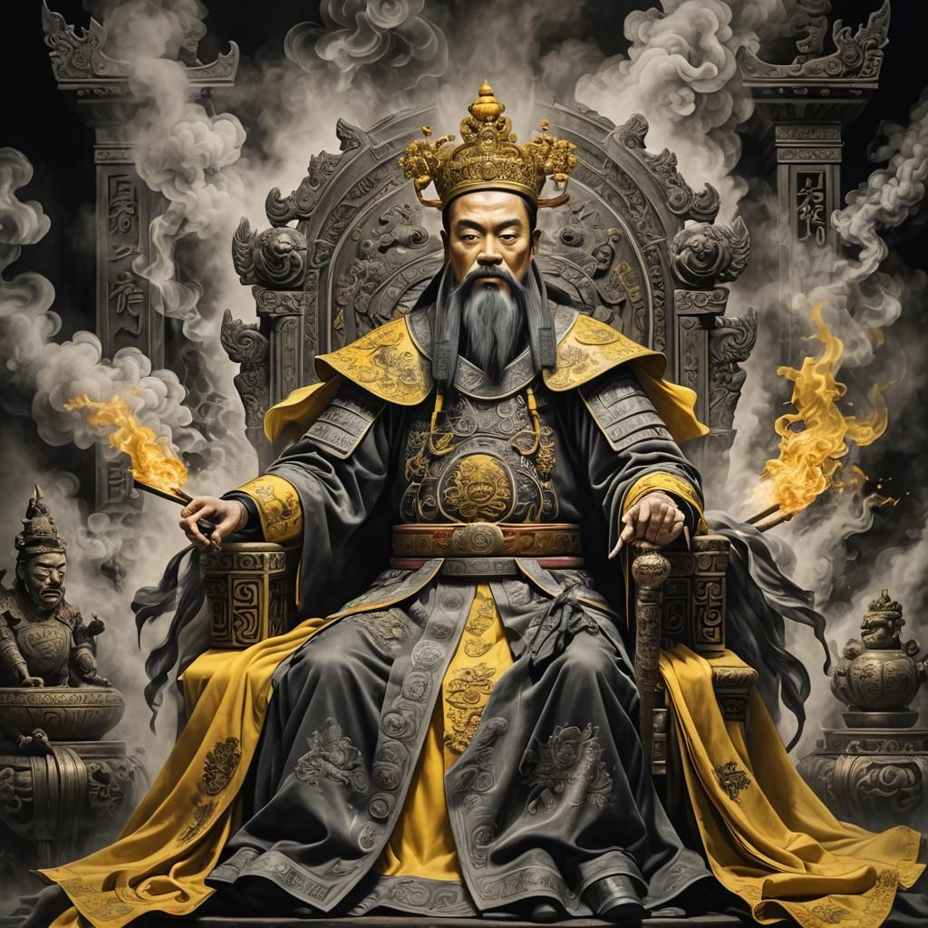 Yellow Emperor Charcoal Drawing with Billowing Smoke