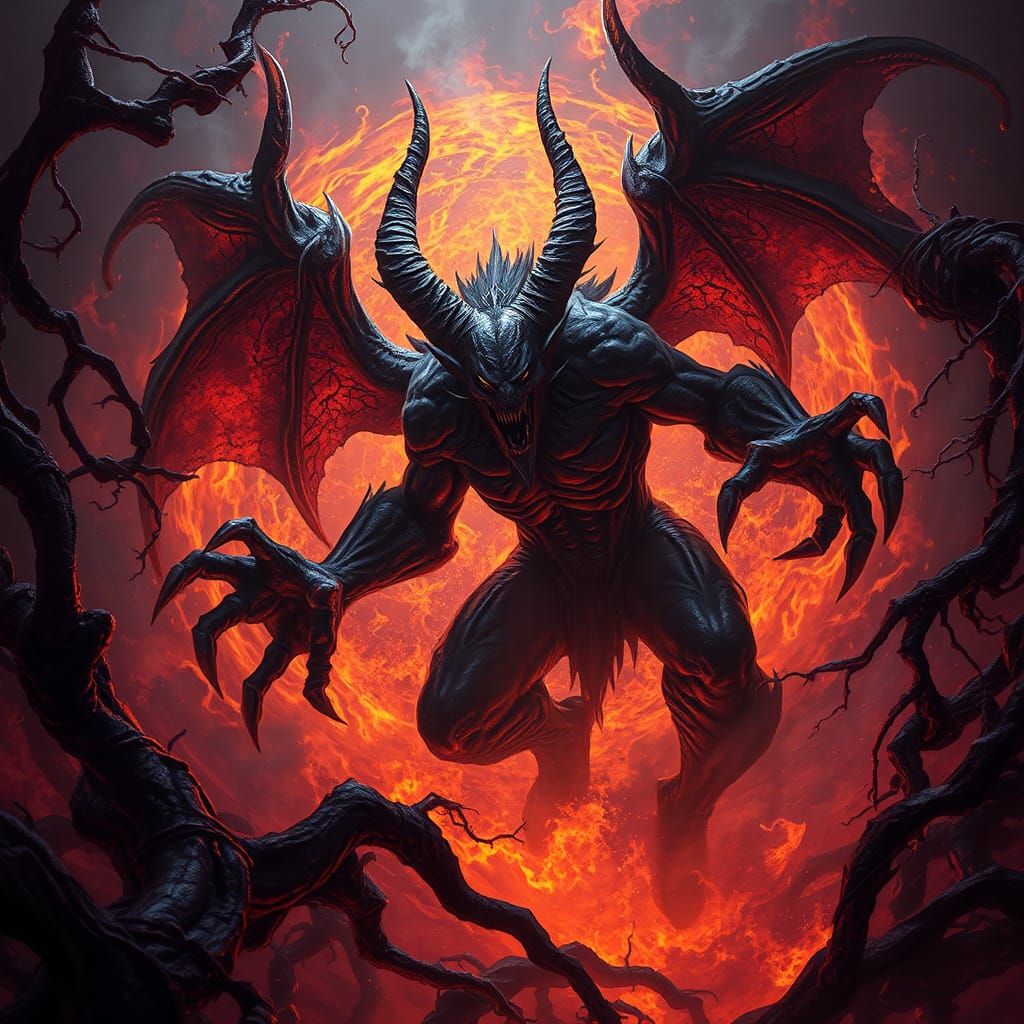 Infernal Demon Unleashing Fury in Dark Fantasy Art