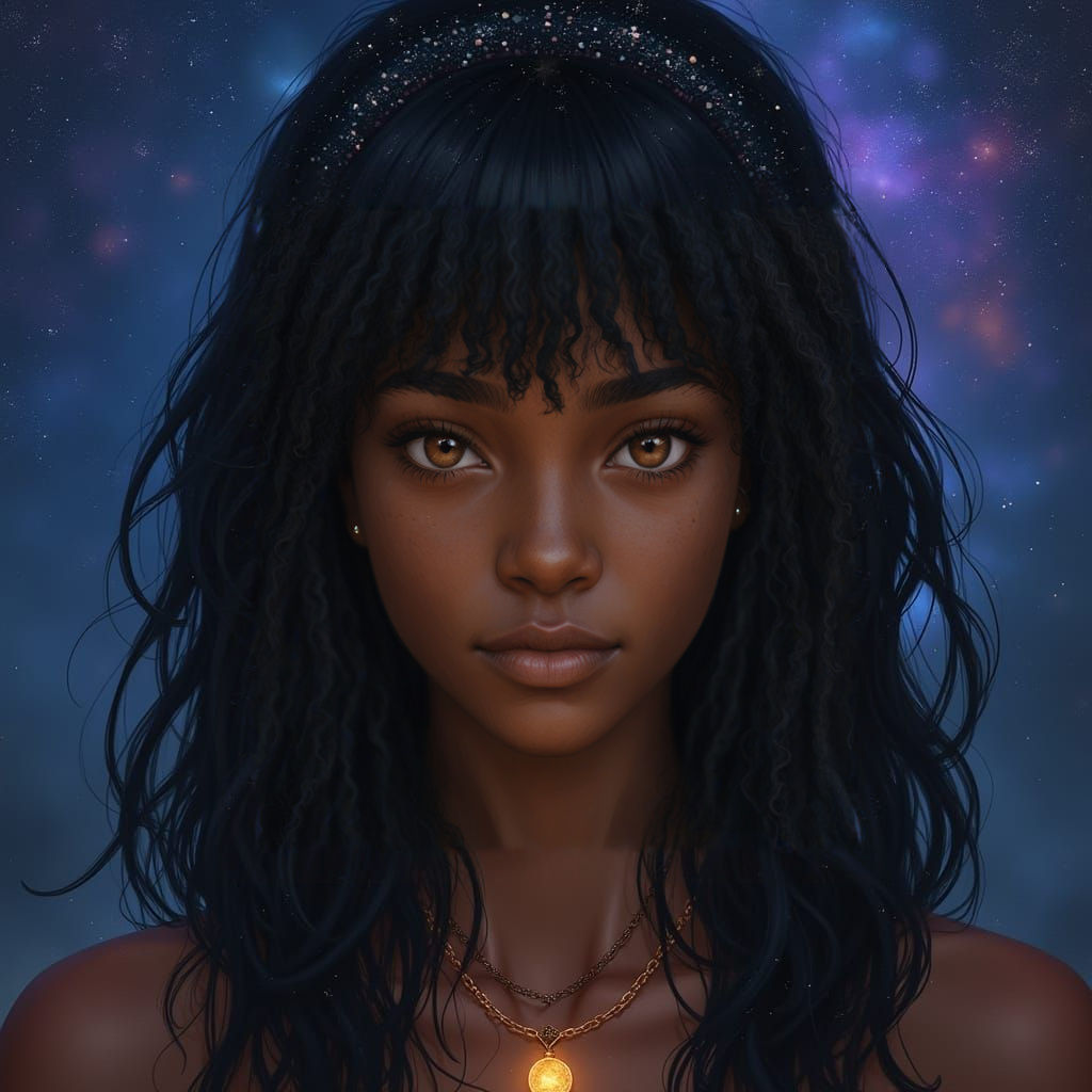Ethereal Pleiades Goddess in Deep Fantasy Landscape