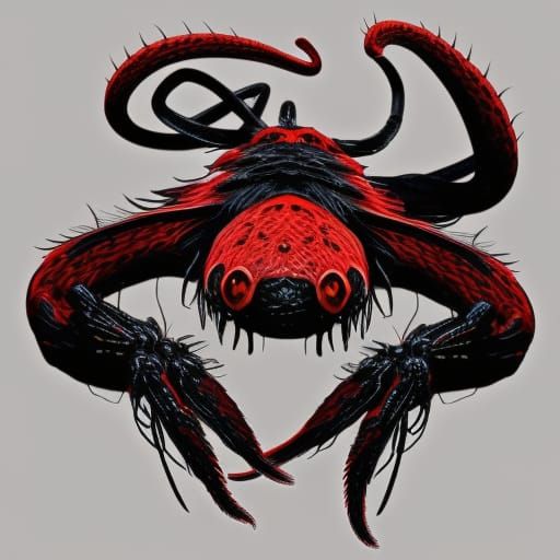 Hyperrealistic Red and Black Spider Snake Hybrid