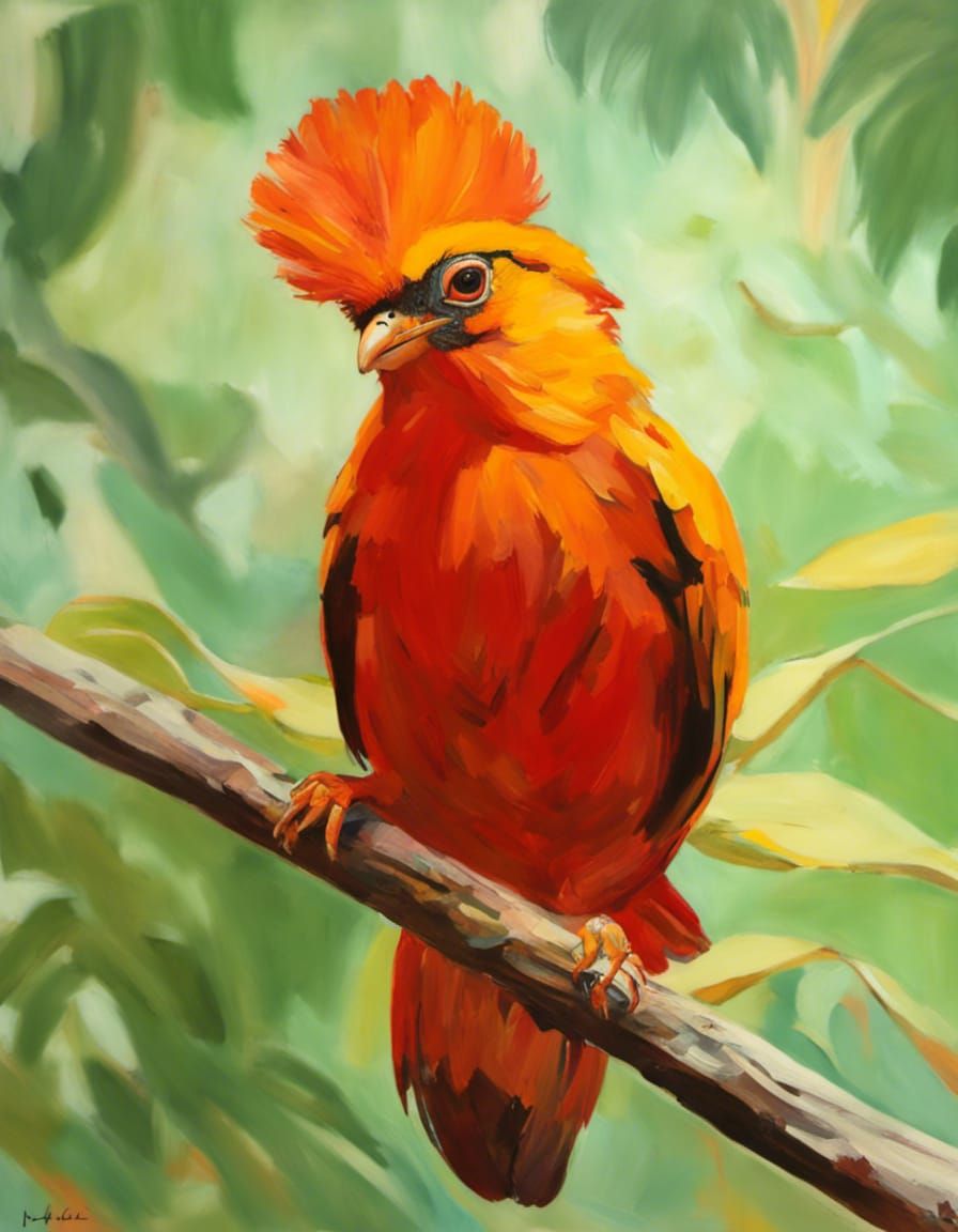 Guianan Cock-of-the-Rock Bird in Vibrant Jungle