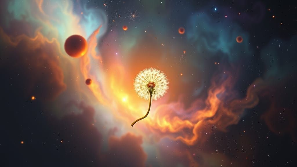 Glowing Dandelion Seed in Cosmic Nebula Digital Painting