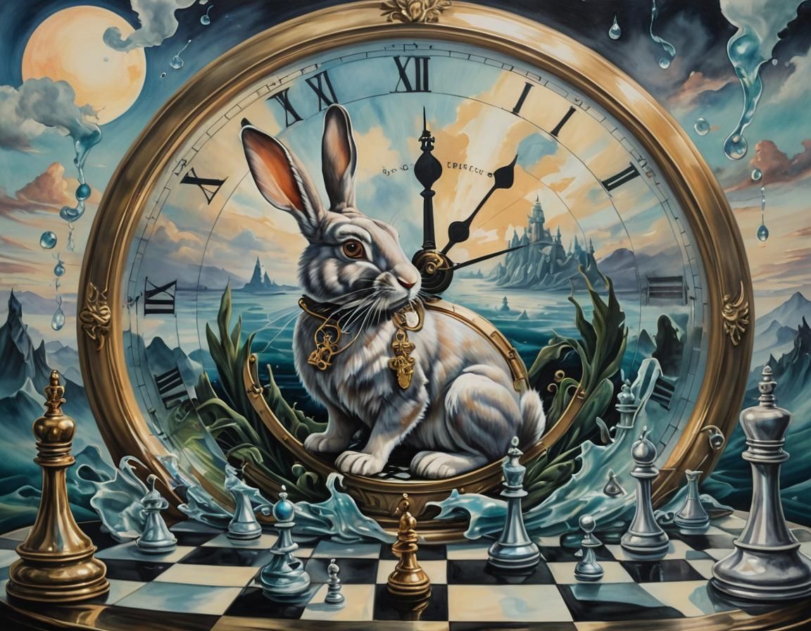 Rabbit in Surreal Landscape: Watercolor Dreamscape