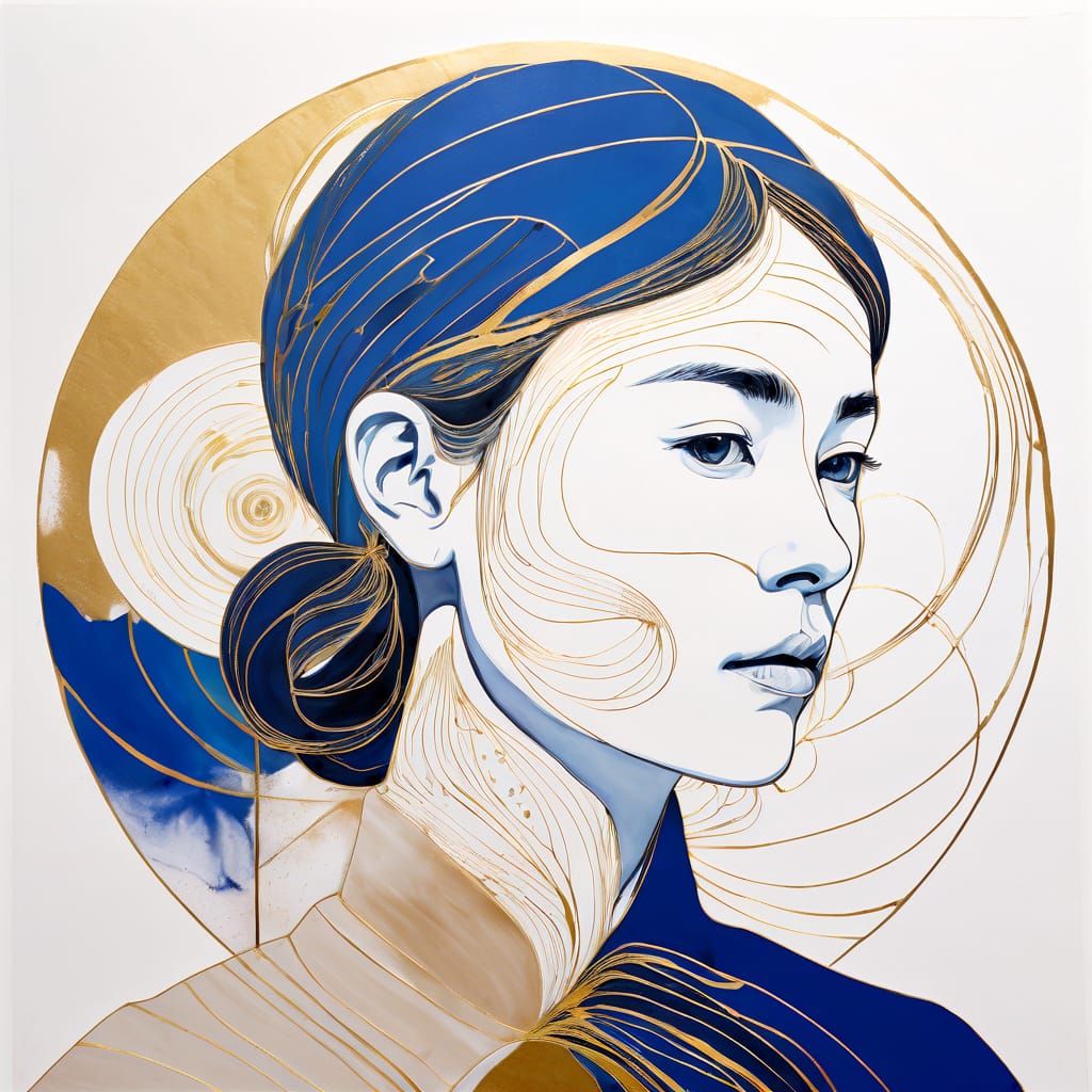 Minimalist Winter Warrior Portrait with Gold Leaf and Fluid ...