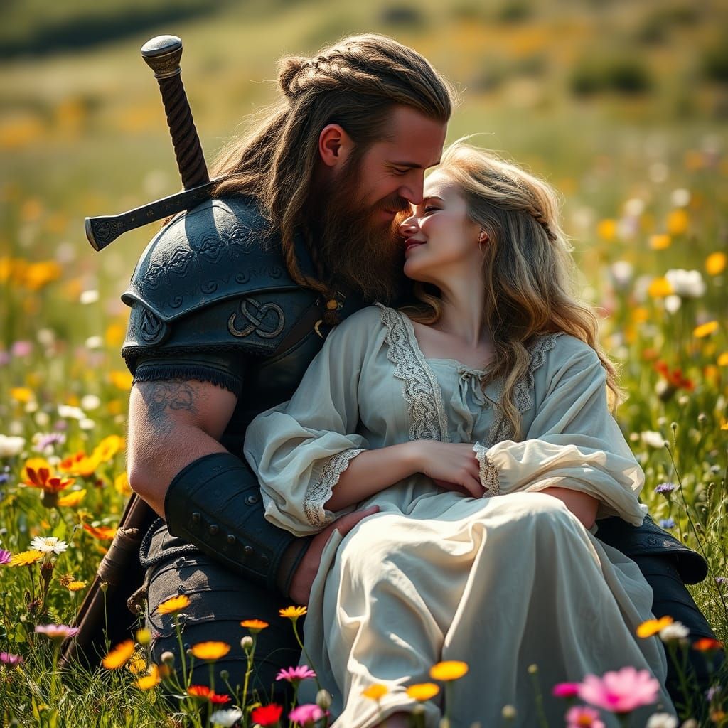 Viking Warrior and Wife in a Meadow