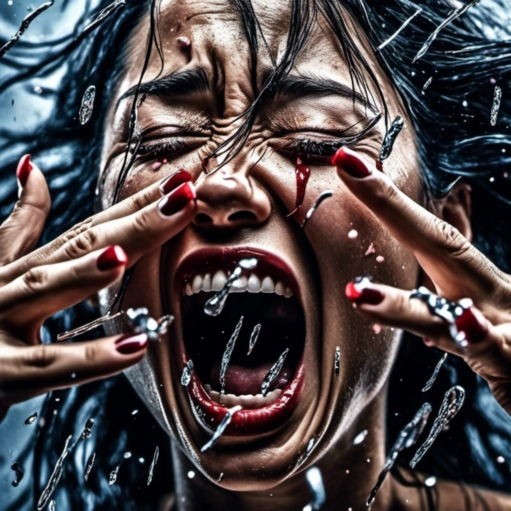 Distressed Woman Screaming with Tears