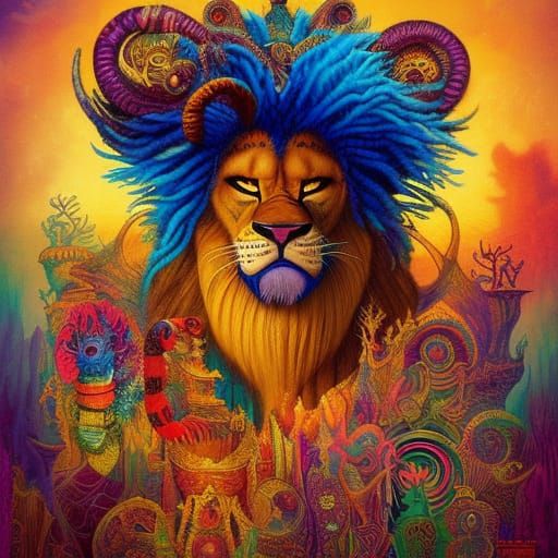 Psychedelic Yarn Art: King Mufasa of the Lion King
